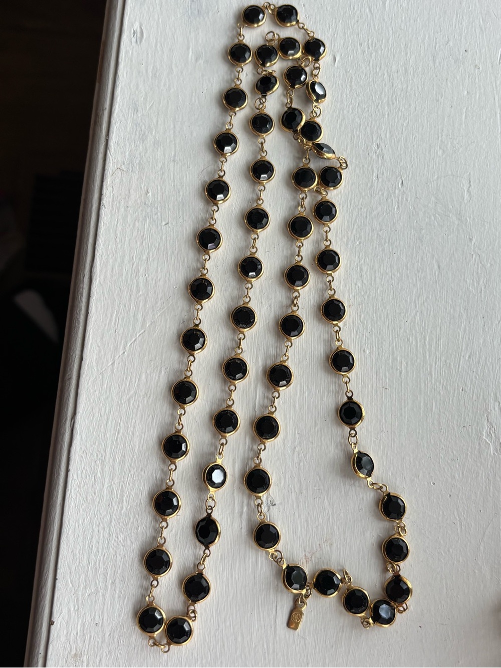 Swarovski Black Crystal Gold Tone Long Station Necklace - Picture 2 of 5